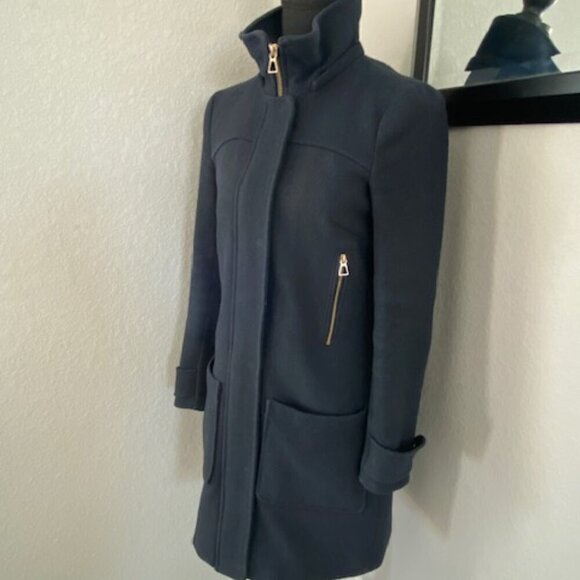 ZARA Trafaluc Navy Blue Wool Parka Coat Jacket XS - Picture 3 of 14